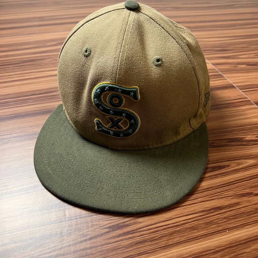 New Era Chicago White Sox Fitted Hat Men 7 5/8 Tan Olive 1917 World Series Patch